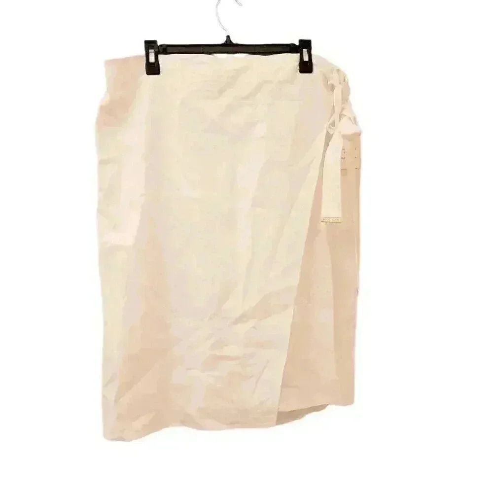 Anne Klein Women's White Linen/Viscose Faux Wrap Skirt w Elastic Waist NEW